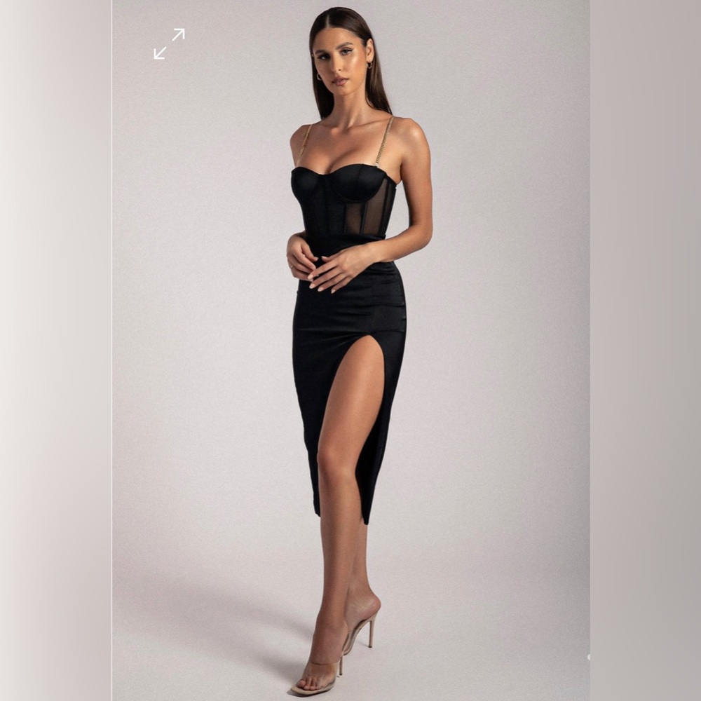 Meshki TALISA
Chain Strap Side Split Corset Midi Dress - Black
